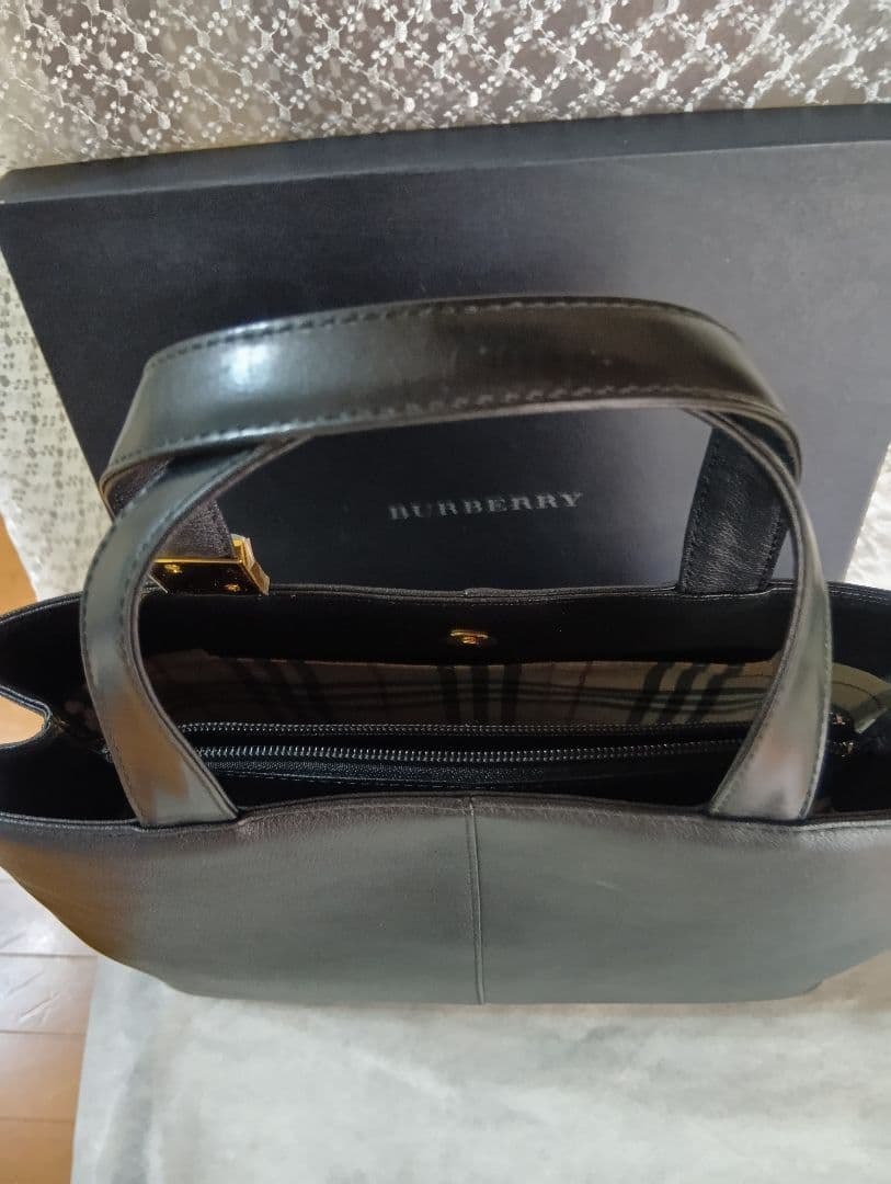 バーバリー レザー トートバッグ ノバチェック 金属金具 ブラック 黒