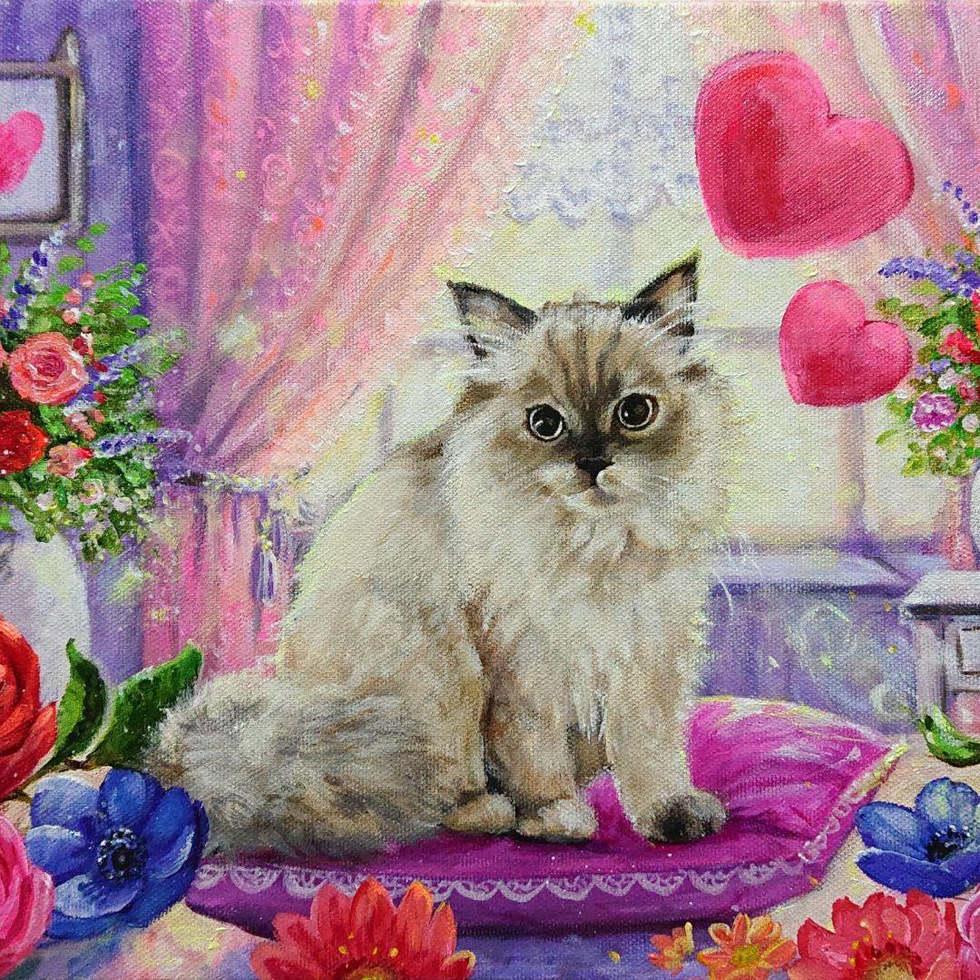 【サイベリアン】アクリル画 F4 動物画 絵画