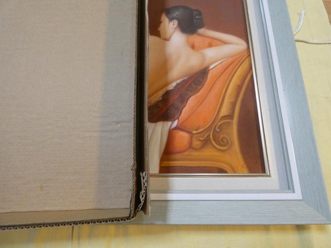 油絵　額付き　森本草介 　M10 【　横卧裸婦　】手描き　肉筆