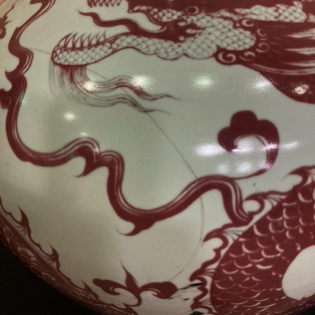 五爪献上龍 辰砂天球大花瓶 高さ75㎝