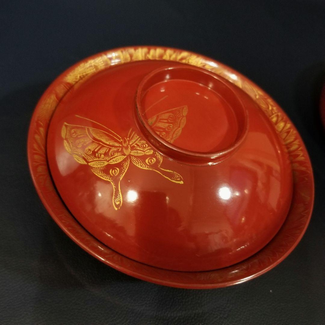 たまきち様確認用　輪島塗　朱漆塗 内総沈金 菊花紋詰 吸物椀 金蒔絵羽反2客