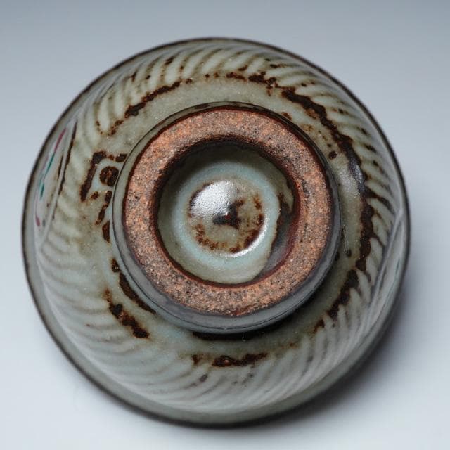 島岡達三 象嵌赤絵草花文ぐい吞 共箱 人間国宝 酒器 鑑賞陶器 民芸