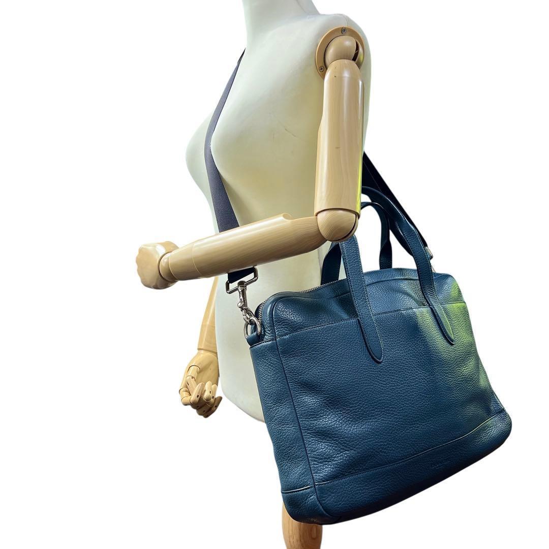 専用 COACH レザー ネイビー 2way ビジネスバッグ メンズ 9136