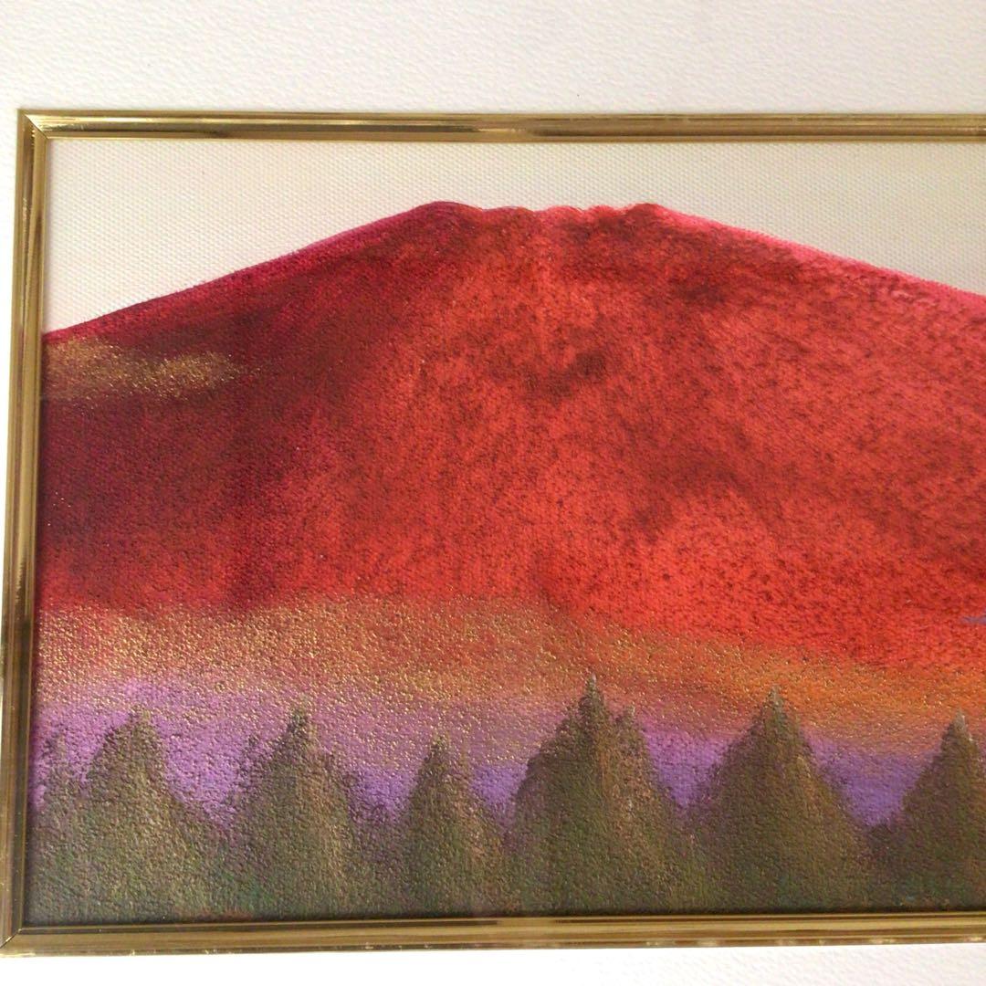 No5177 額装　油絵　流月真一　「赤富士」　Mt.FUJI 油彩画　送料無料