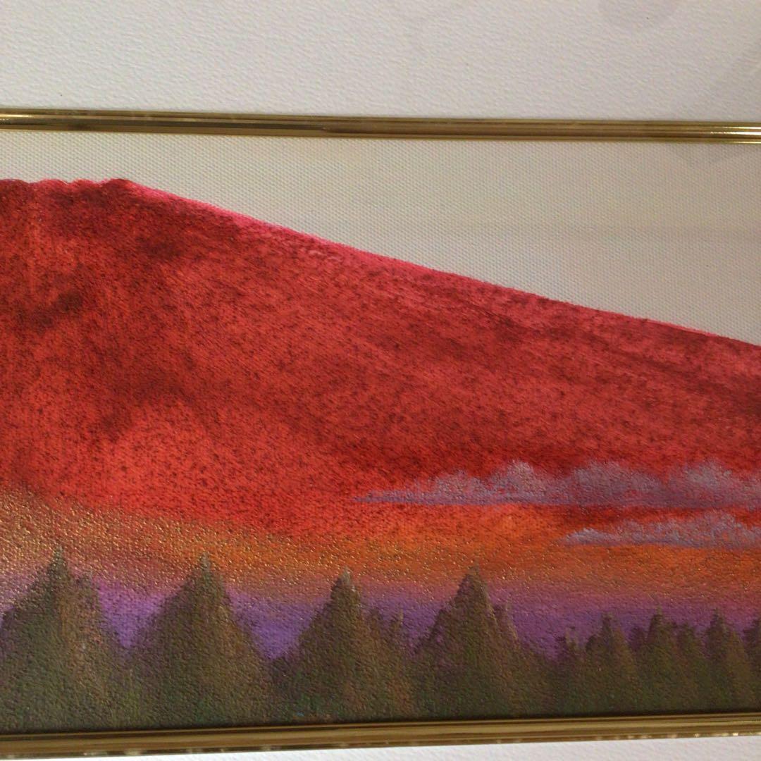 No5177 額装　油絵　流月真一　「赤富士」　Mt.FUJI 油彩画　送料無料