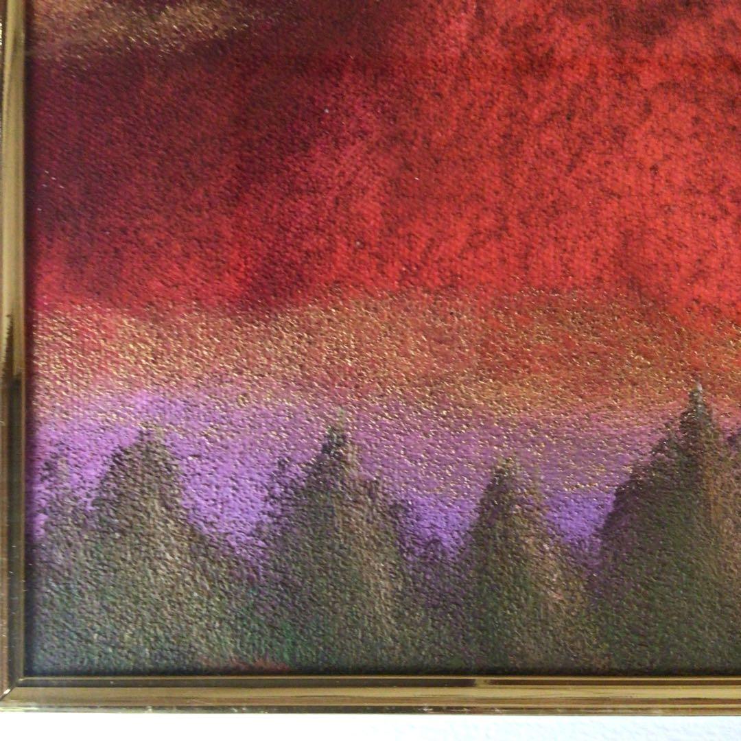 No5177 額装　油絵　流月真一　「赤富士」　Mt.FUJI 油彩画　送料無料