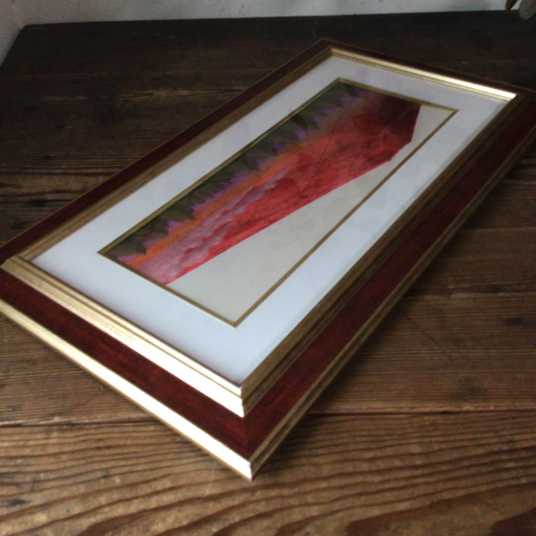 No5177 額装　油絵　流月真一　「赤富士」　Mt.FUJI 油彩画　送料無料