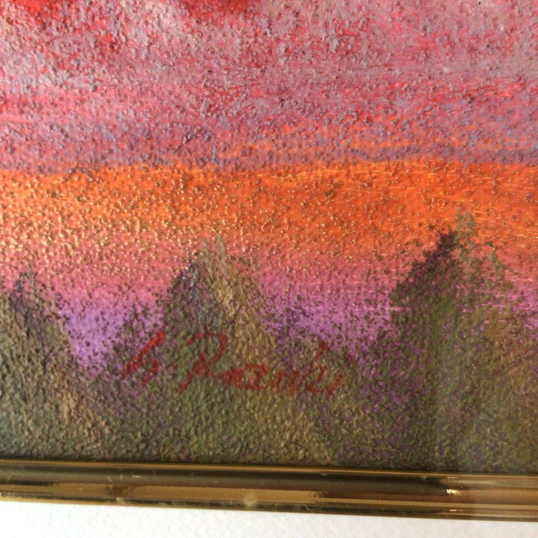 No5177 額装　油絵　流月真一　「赤富士」　Mt.FUJI 油彩画　送料無料