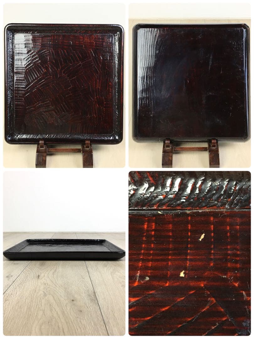 S368讃岐彫 四方盆 くり抜き盆 5客揃 懐石膳 茶懐石