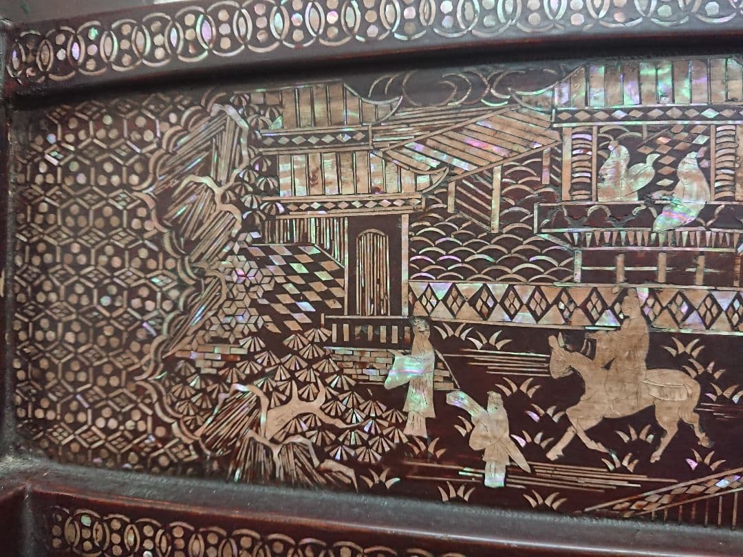 H1 螺鈿細工 両面 三段 刀掛 木製 武具 美術品 刀装具 伝統工芸品 古美術