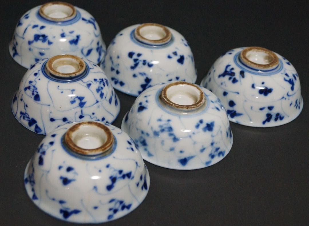 唐物 清朝 染付青花 なずな文 煎茶碗(六客)汲み出し茶碗 煎茶道具