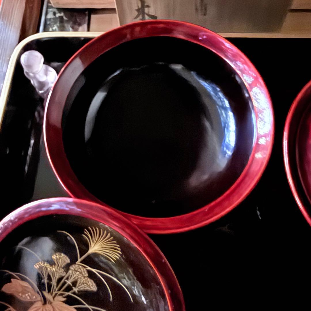 2224様感謝‼️感謝価格‼️超絶JAPAN蒔絵あけぼの❌黒 秋草蒔絵　茶懐石椀5客