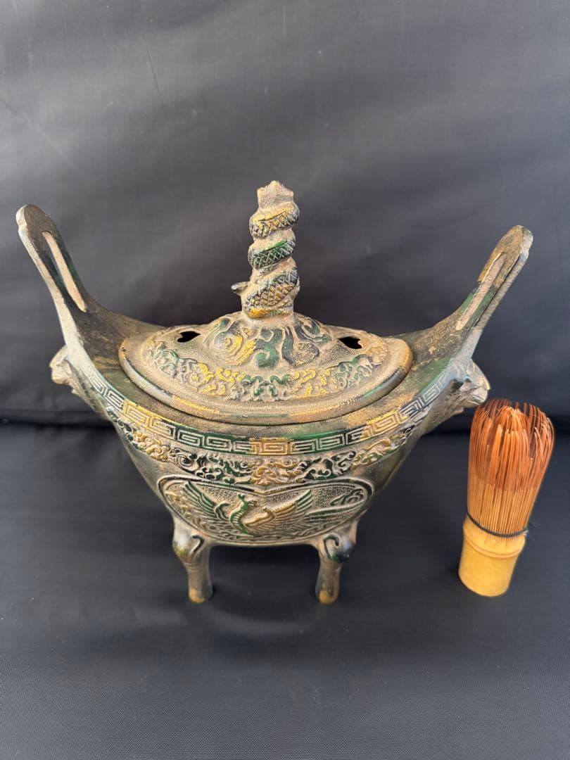 香炉 四神獣 元宝　金属　彫刻 置物 開運 風水 骨董 インテリア　アンティーク