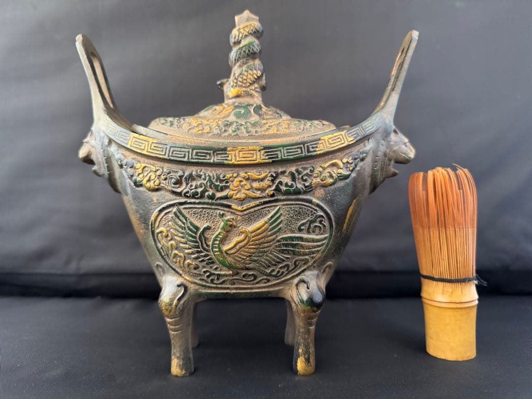 香炉 四神獣 元宝　金属　彫刻 置物 開運 風水 骨董 インテリア　アンティーク