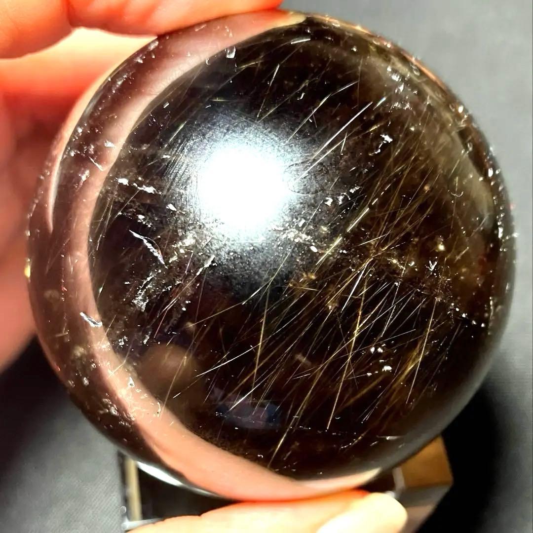 超大玉 67mm ゴールドスモーキールチルクォーツ 金針水晶