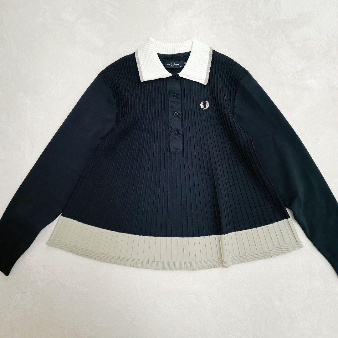 フレッドペリー ニットプリーツシャツ 長袖 ネイビー 完売品 FredPerry