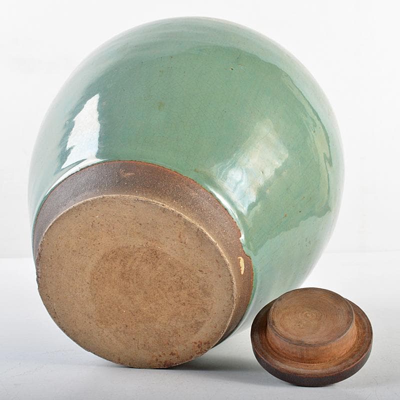 富山県古陶磁器 小杉焼 青磁 四耳壷 唐木蓋付 C R5629 - メルカリ