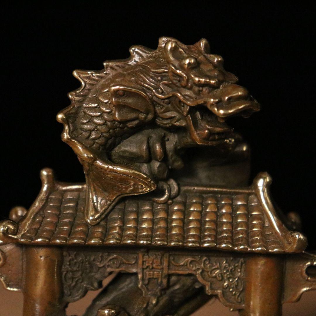 銅器 鯉躍龍門 客間 茶台 机 事務室 風水開運 装飾品 工芸品 置物