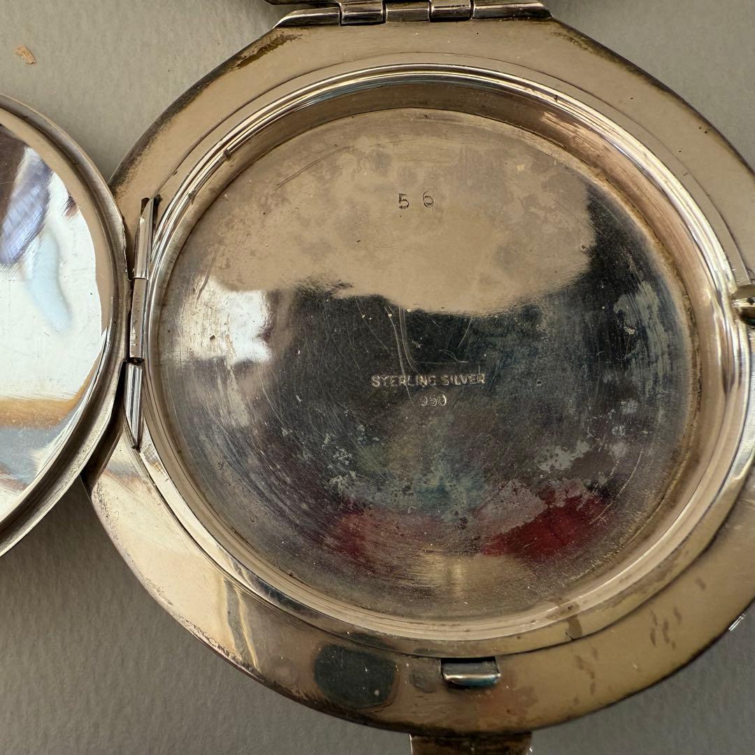 アンティーク純銀950コンパクトケース総唐草彫り内蓋付き豪華な作り90g超