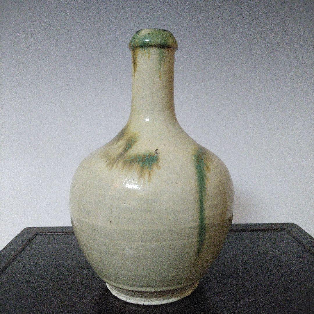 NO611 会津本郷焼　緑釉流し掛け徳利