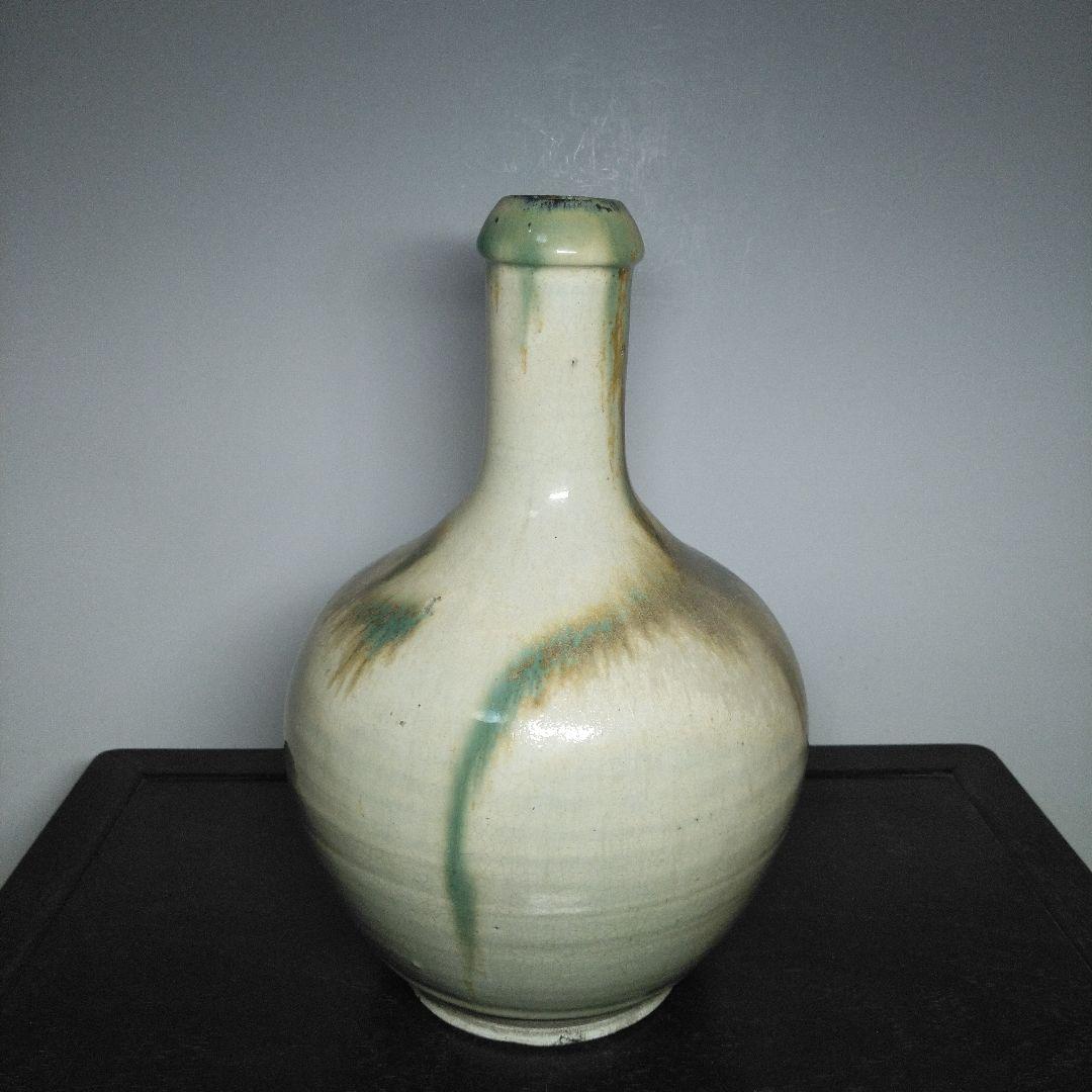 NO611 会津本郷焼　緑釉流し掛け徳利