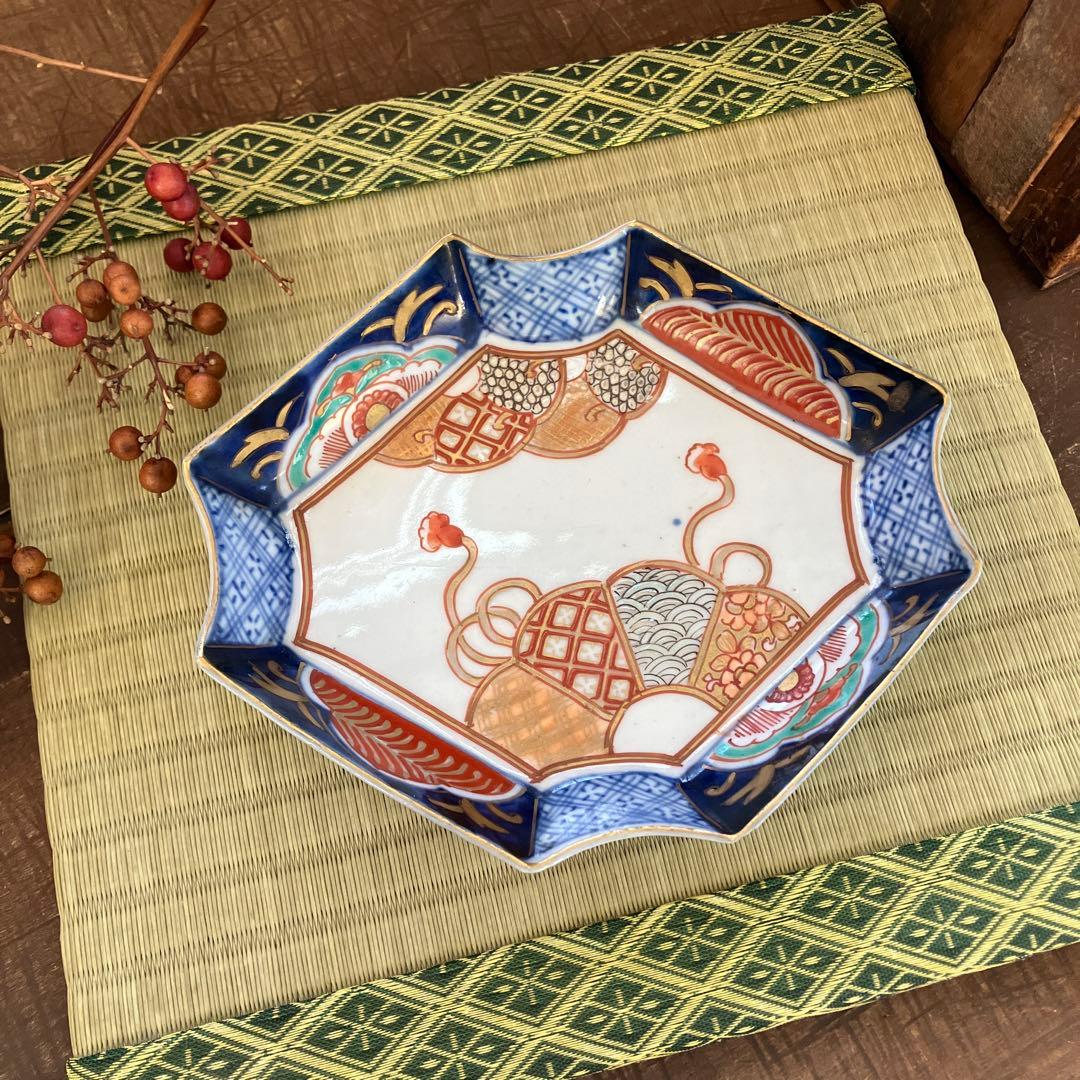 アンティーク 古伊万里 色絵 錦 菱形 変形皿 八角 骨董 一枚 - メルカリ