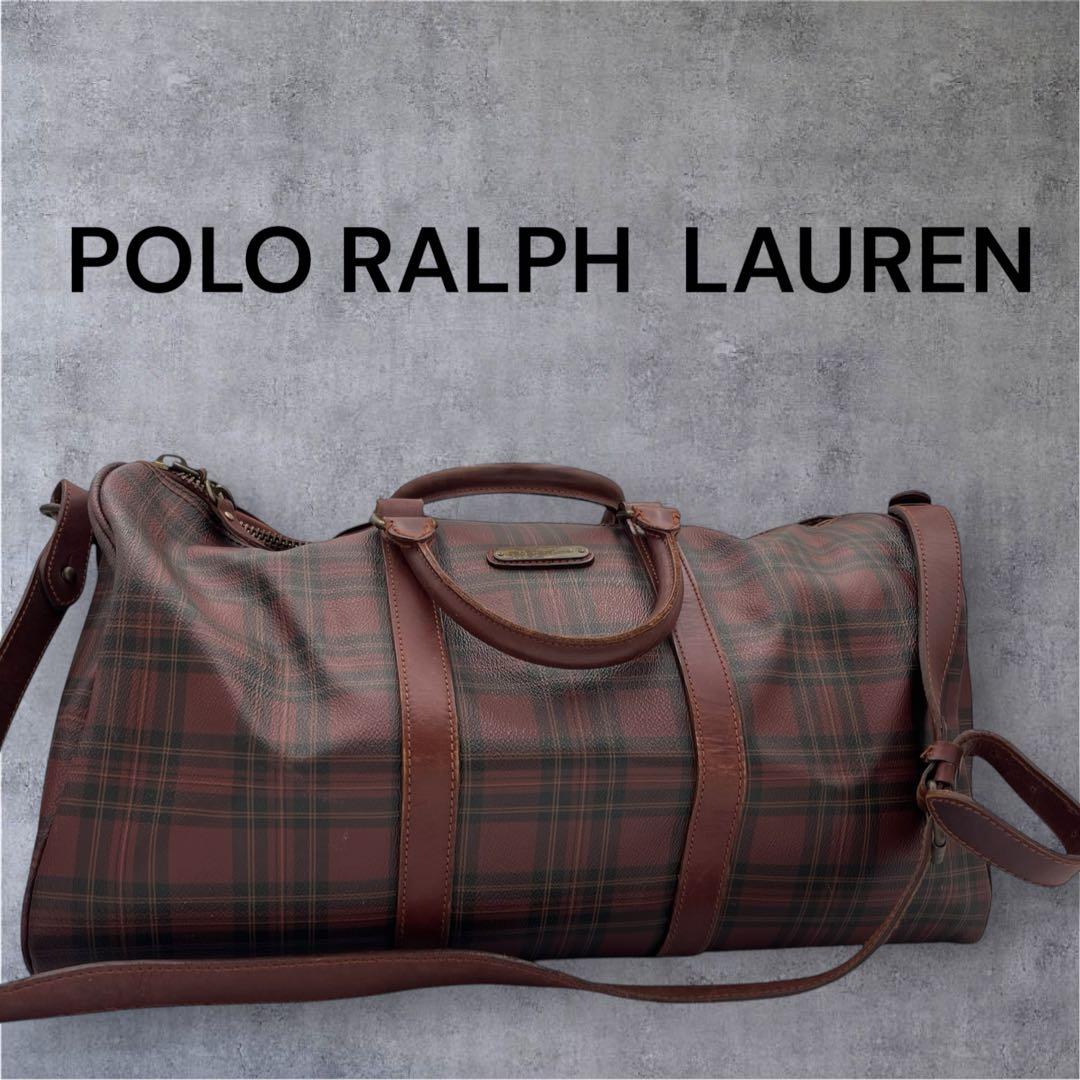ラルフローレン ボストンバッグ レザー ブラウン チェック