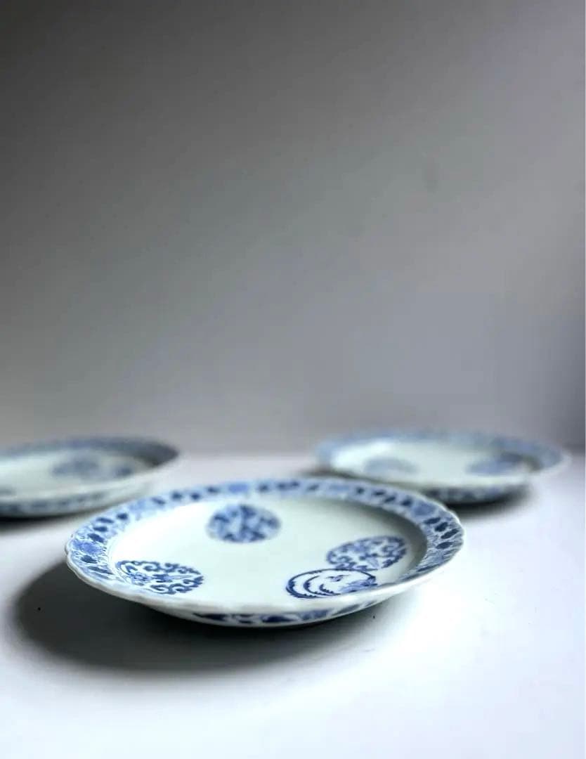 【ケイト様リクエスト】923 骨董 アンティーク 古伊万里 花唐草輪花皿 4点