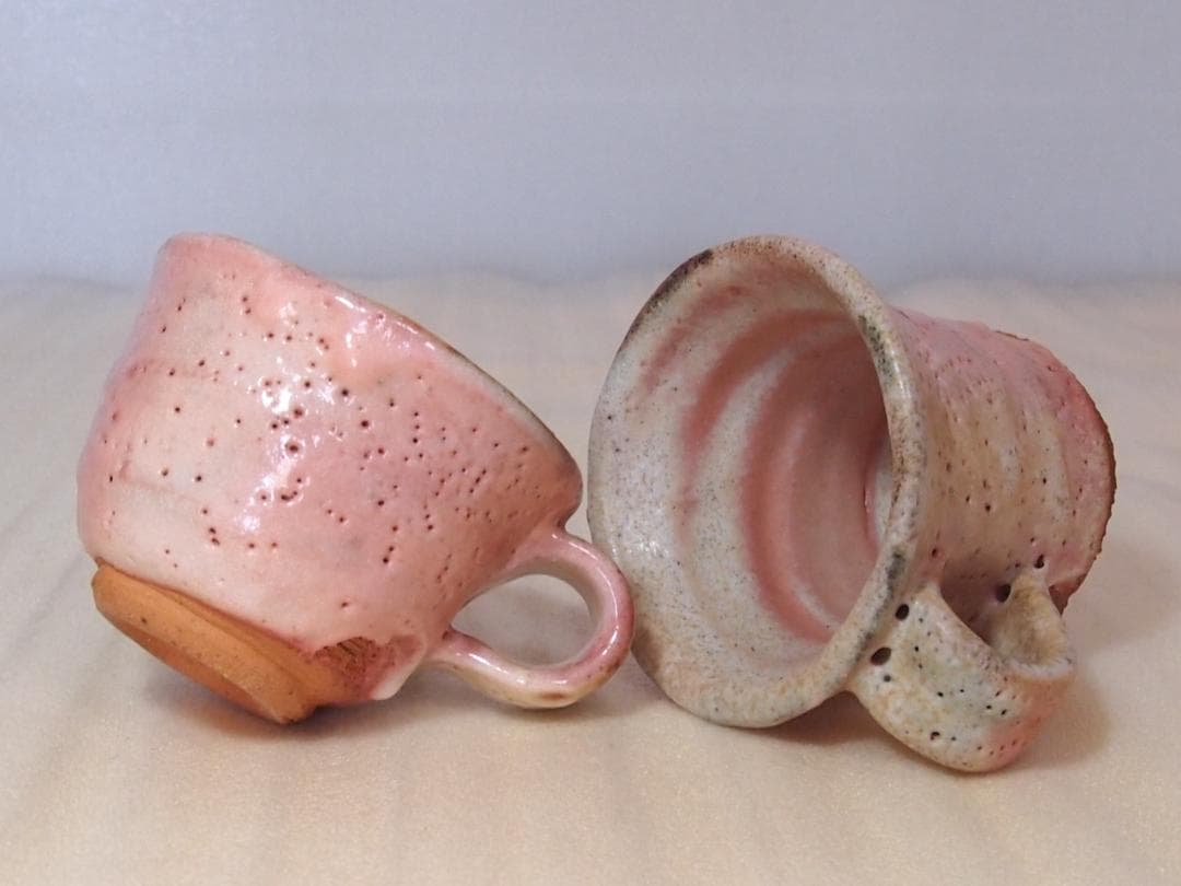 【未使用】志野 半桂窯 石坂徳平 コーヒーカップ2客/ペア 珈琲碗/ティーカップ