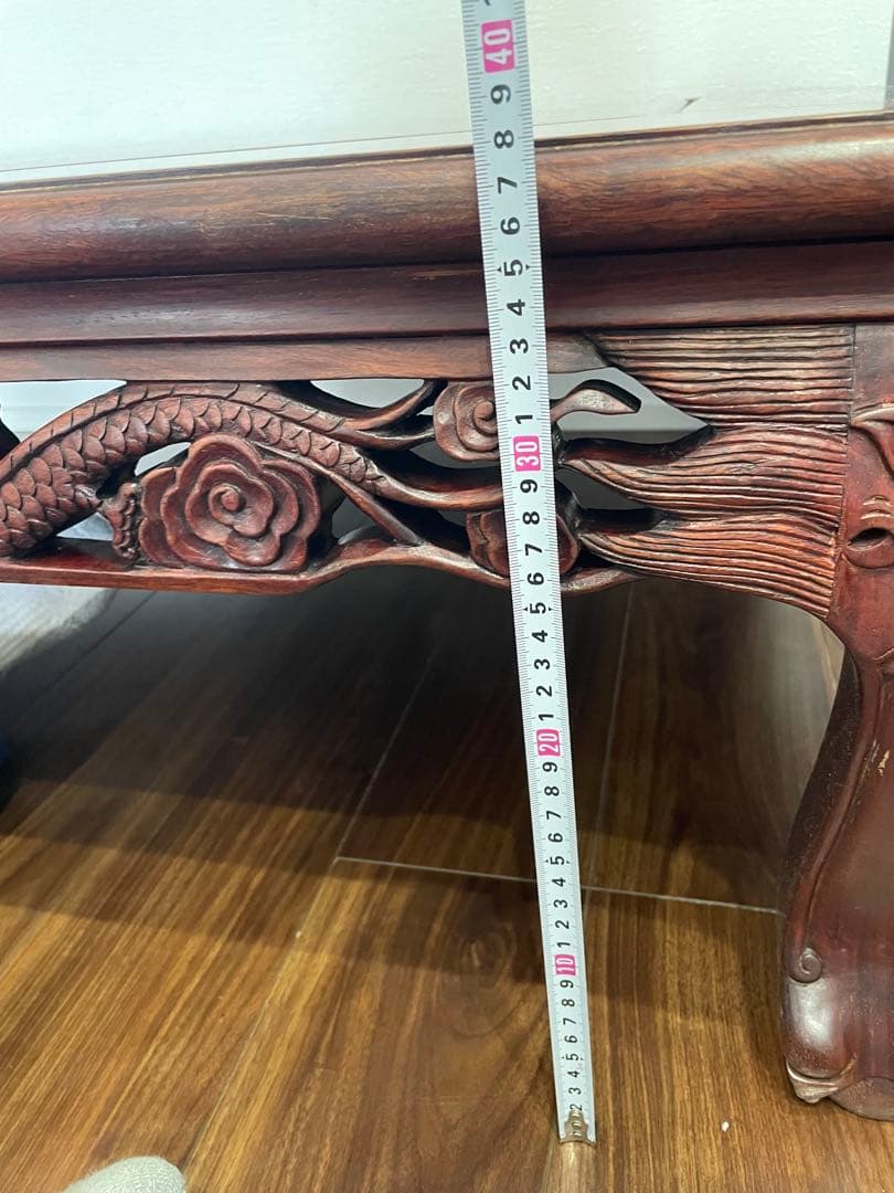 高級唐木 獅子龍彫刻付漆仕上長座卓 150cm幅テーブル一枚板