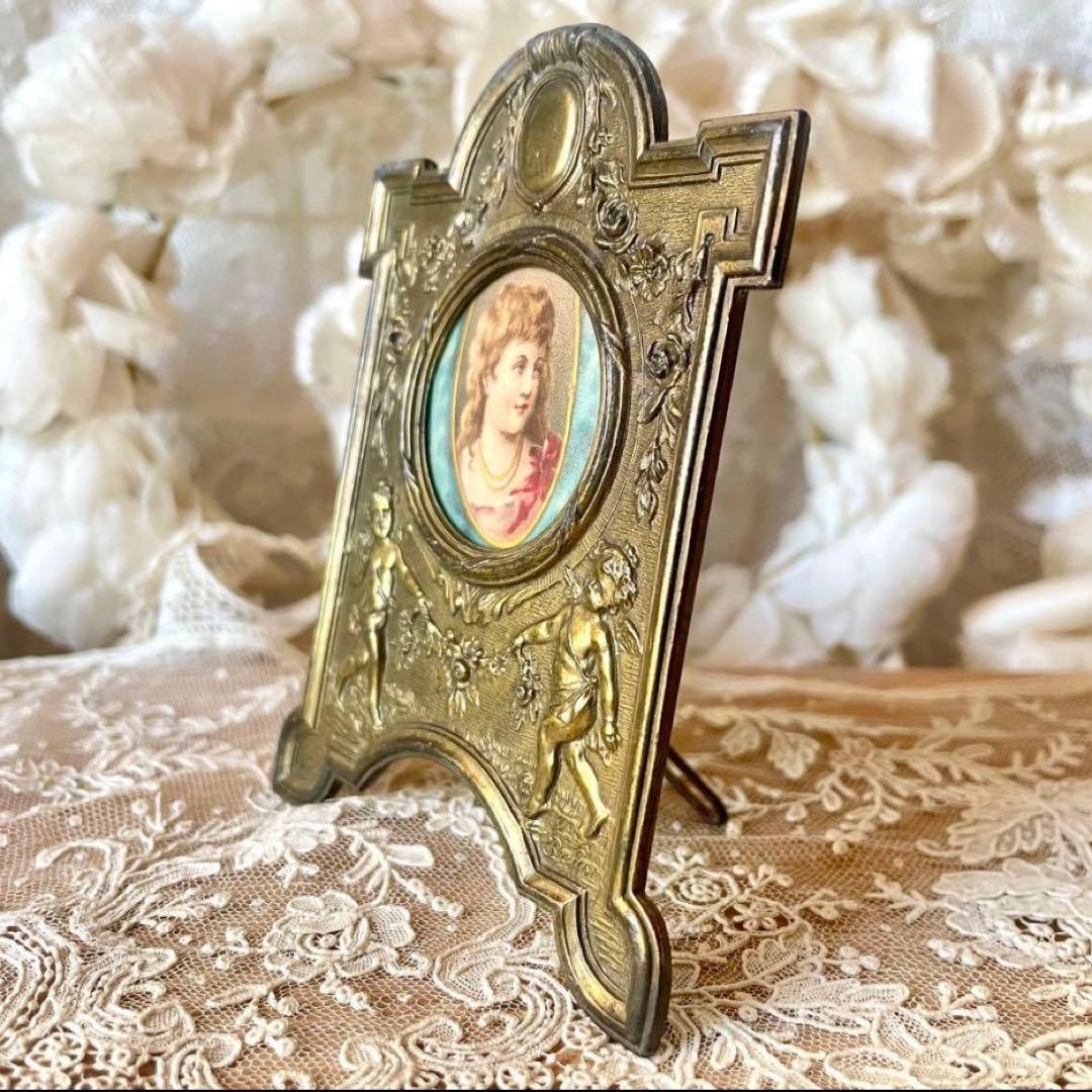 天使と花ガーランドのフレーム大小2個セット フォト写真立て フランス