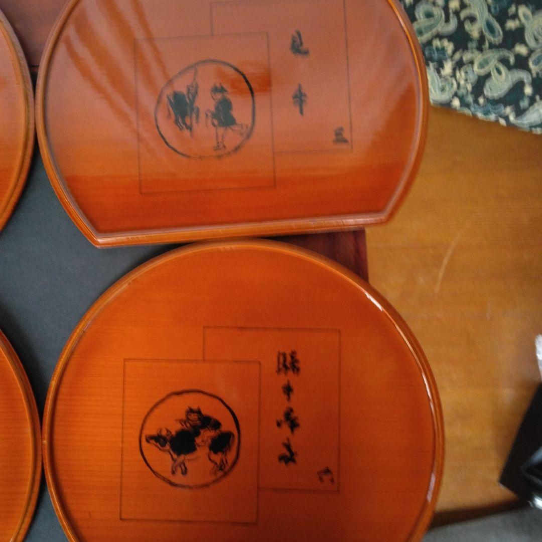 半月盆　春慶塗　十牛図