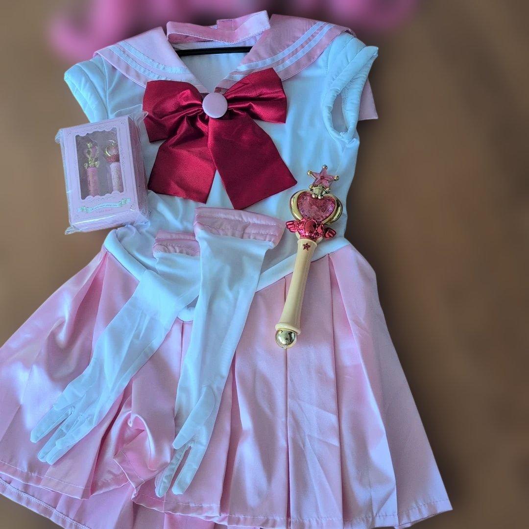 セーラームーン ちびうさ コスプレ☆ ウィッグ☆ステッキ☆シャチハタ 4点セット