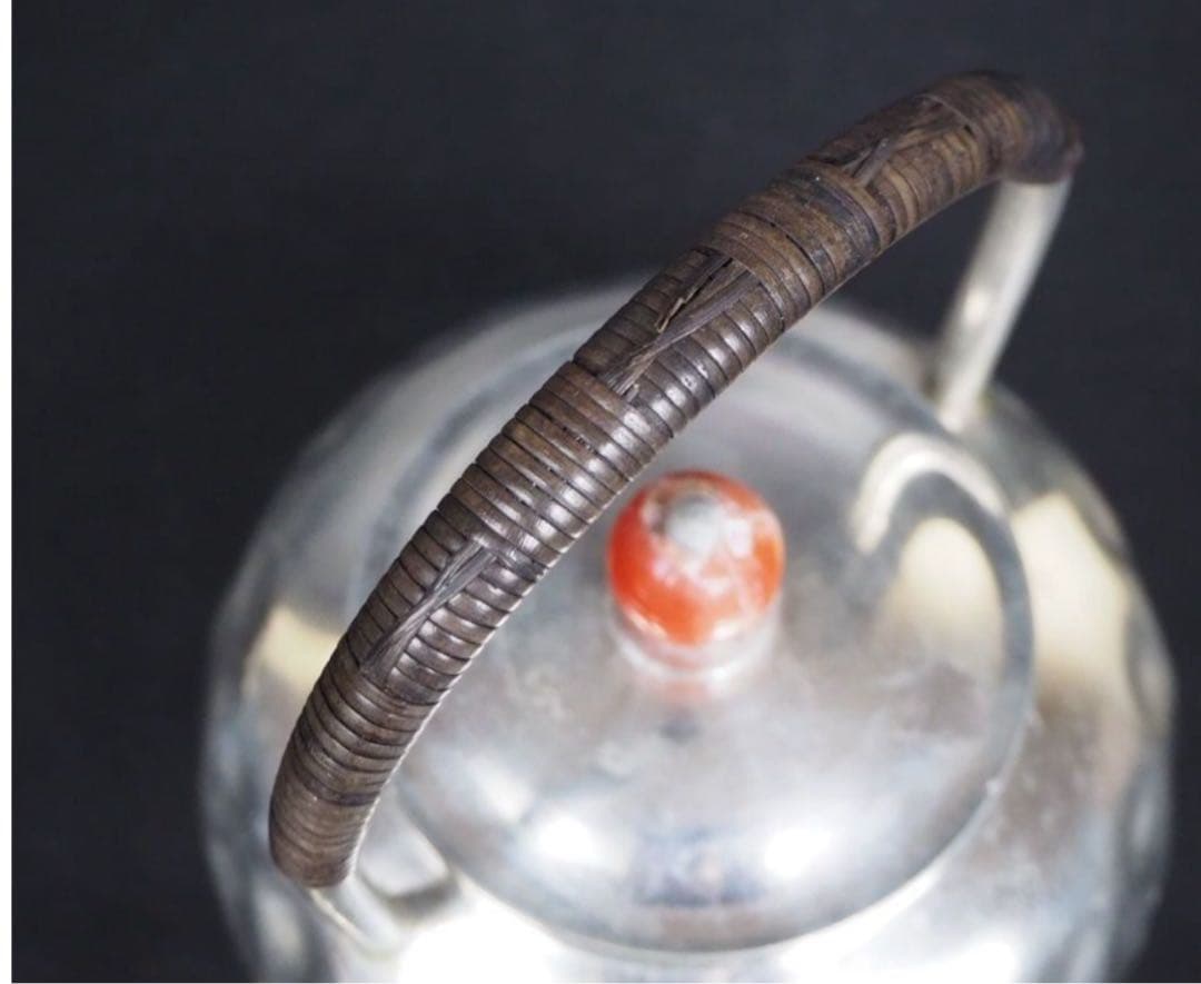 送料無料 明治～大正 錫製湯沸 『躍』在銘 共箱 茶道具