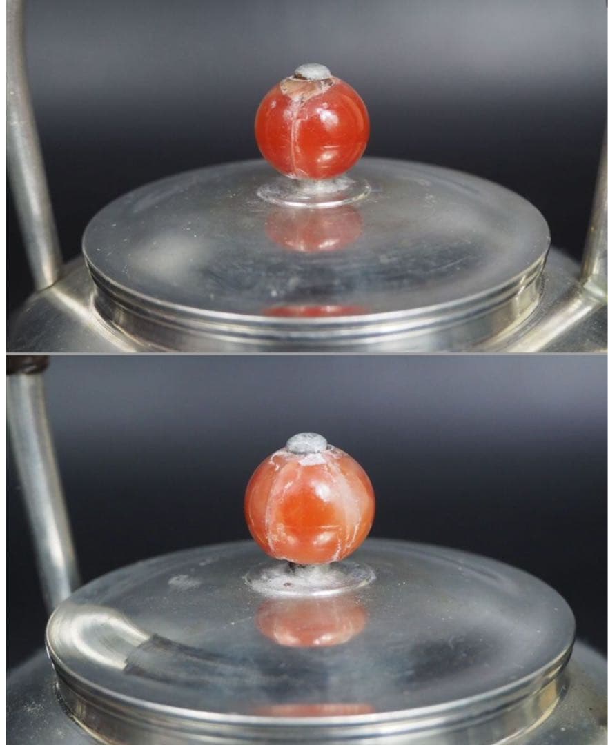 送料無料 明治～大正 錫製湯沸 『躍』在銘 共箱 茶道具