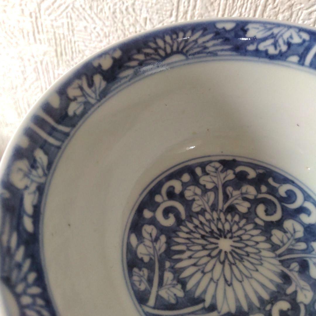 新春セール！》古伊万里染付菊唐草蓋付茶碗道光年製