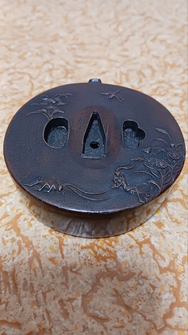 石黒政美　銅製　鍔　水滴　書道　在銘　箱付