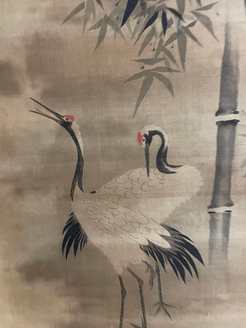 池田政喬作　竹鶴図　掛軸茶掛　肉筆