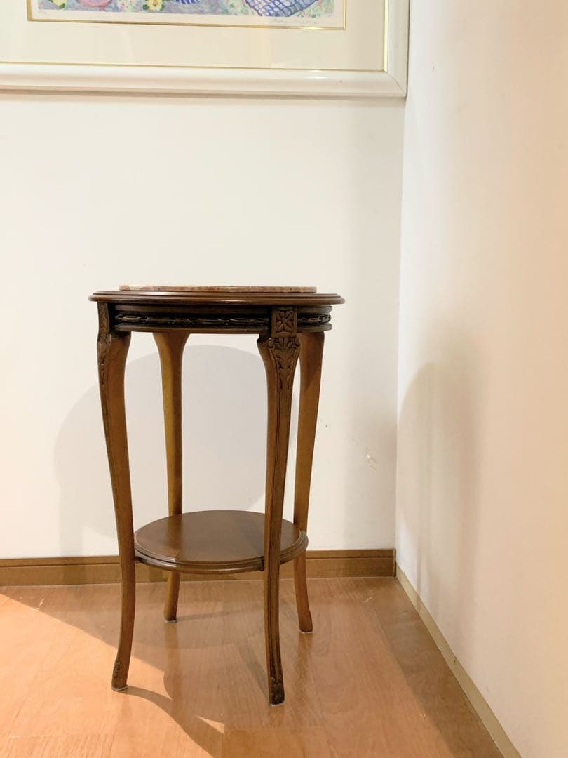 木製 サイドテーブル 大理石 天板 アンティーク ロココ朝 アールヌーボー