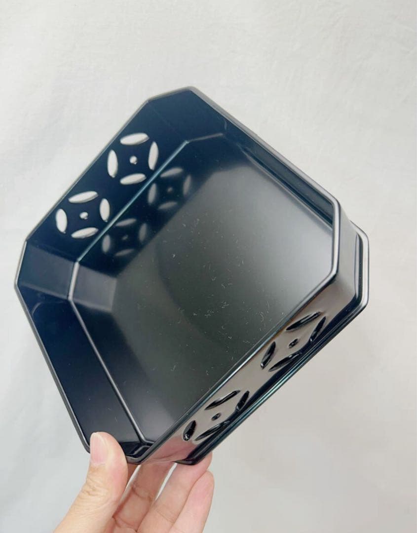 美品 懐石道具 塗師 助田宗明作 木製黒真塗 七宝透 5段縁高重 利休好写 共箱