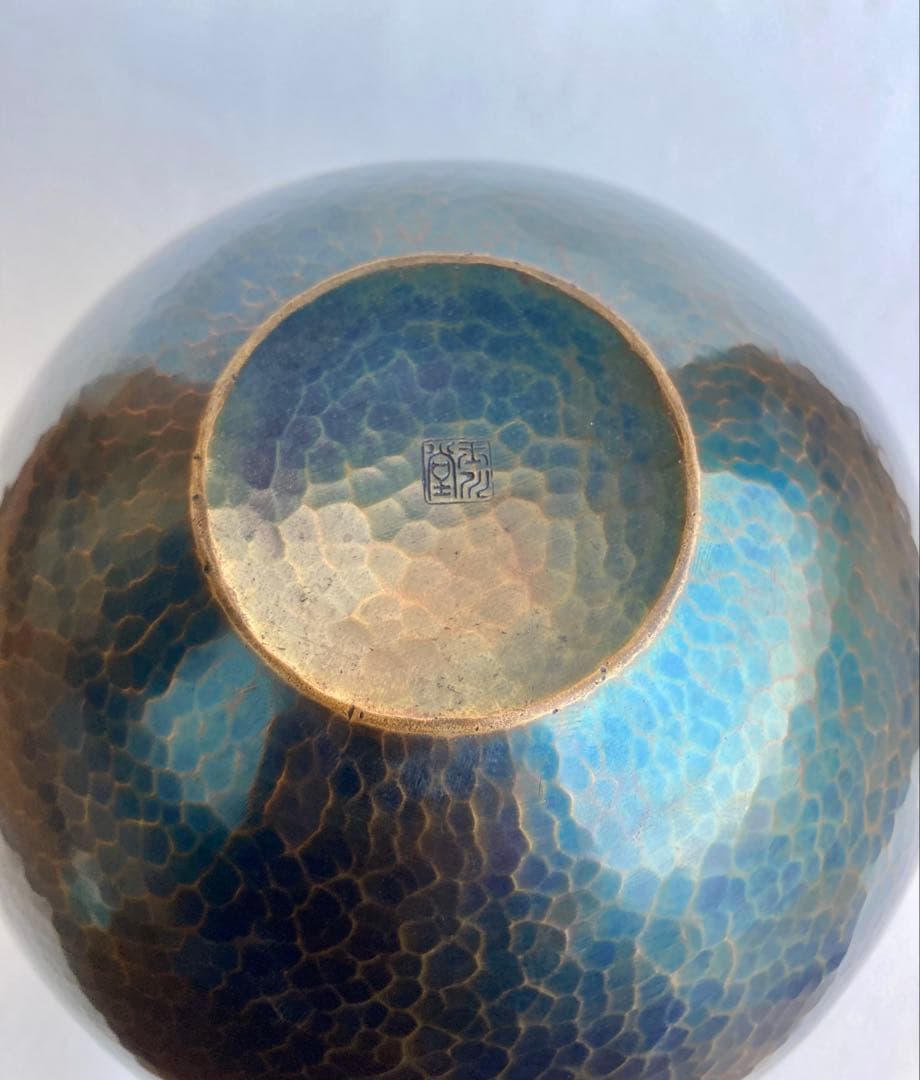 無形文化遺産 燕鎚起銅器 銅製花瓶 亀甲文 壺 玉川堂 骨董品