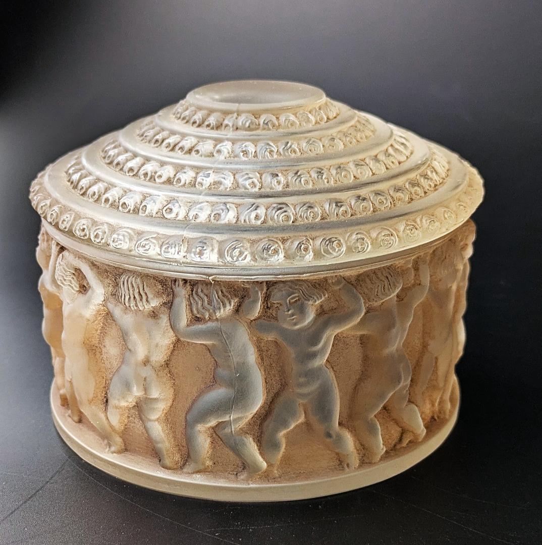 ☆生命の神秘☆ルネ ラリック アンファン希少な茶パチネ蓋物神秘の