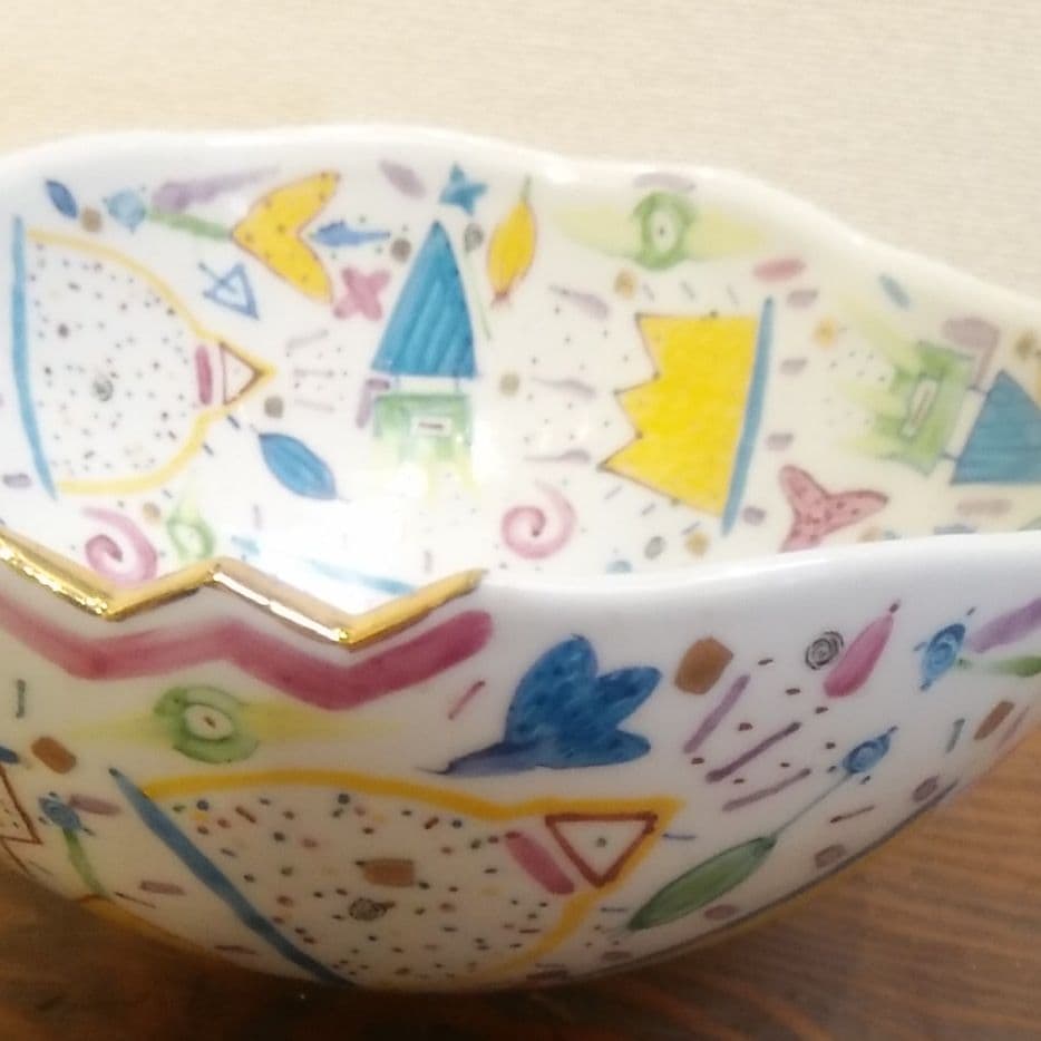 川口淳色絵金彩鉢新品