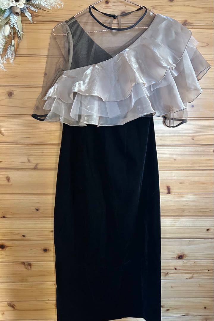 超美品leja レジャ アシンメトリーティアードフリル3WAYベロアドレスM