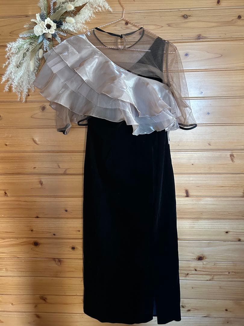 超美品leja レジャ アシンメトリーティアードフリル3WAYベロアドレスM