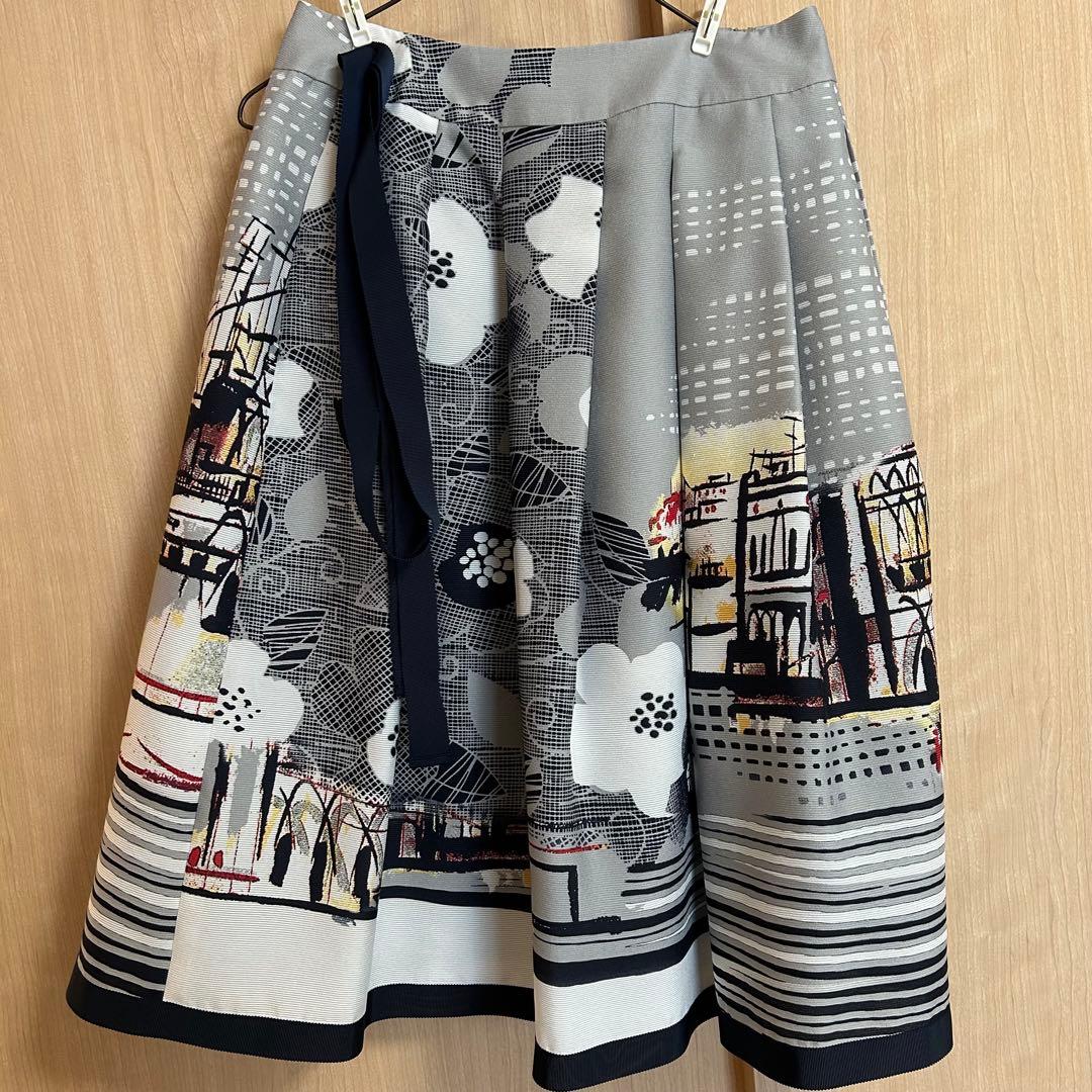 M’s gracy エムズグレイシー　フラワー×風景柄タックススカート　フレア