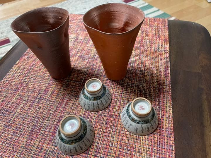 備前焼き　ビァグラス、お猪口