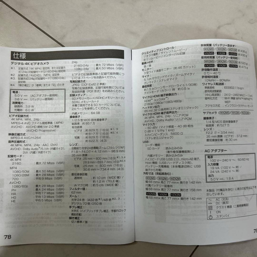 Panasonic HC-VX2MS 4K ビデオカメラ