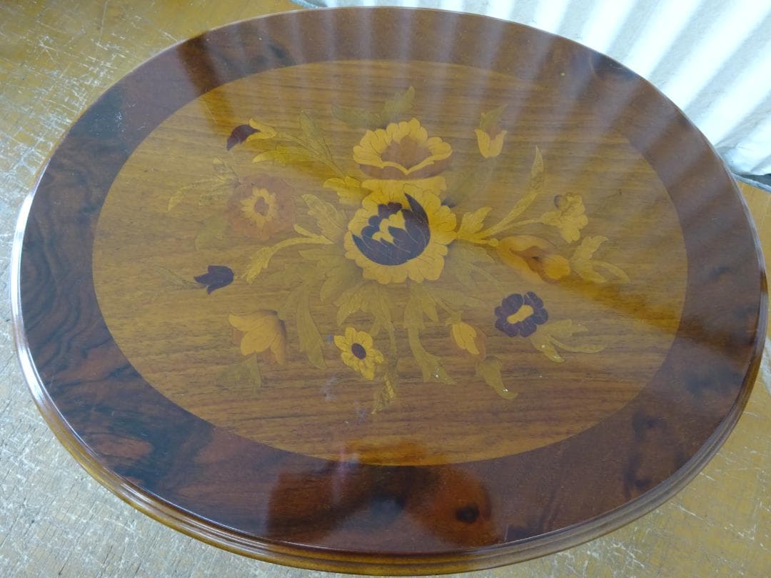 イタリア製 象嵌 猫脚 サイドテーブル 花台 飾り台 アンティーク ①