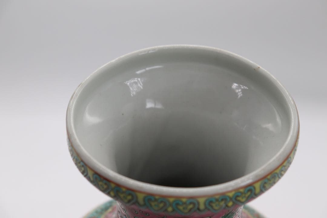 中国 大清乾隆年製銘 粉彩桃紋瓶 送料込み0726